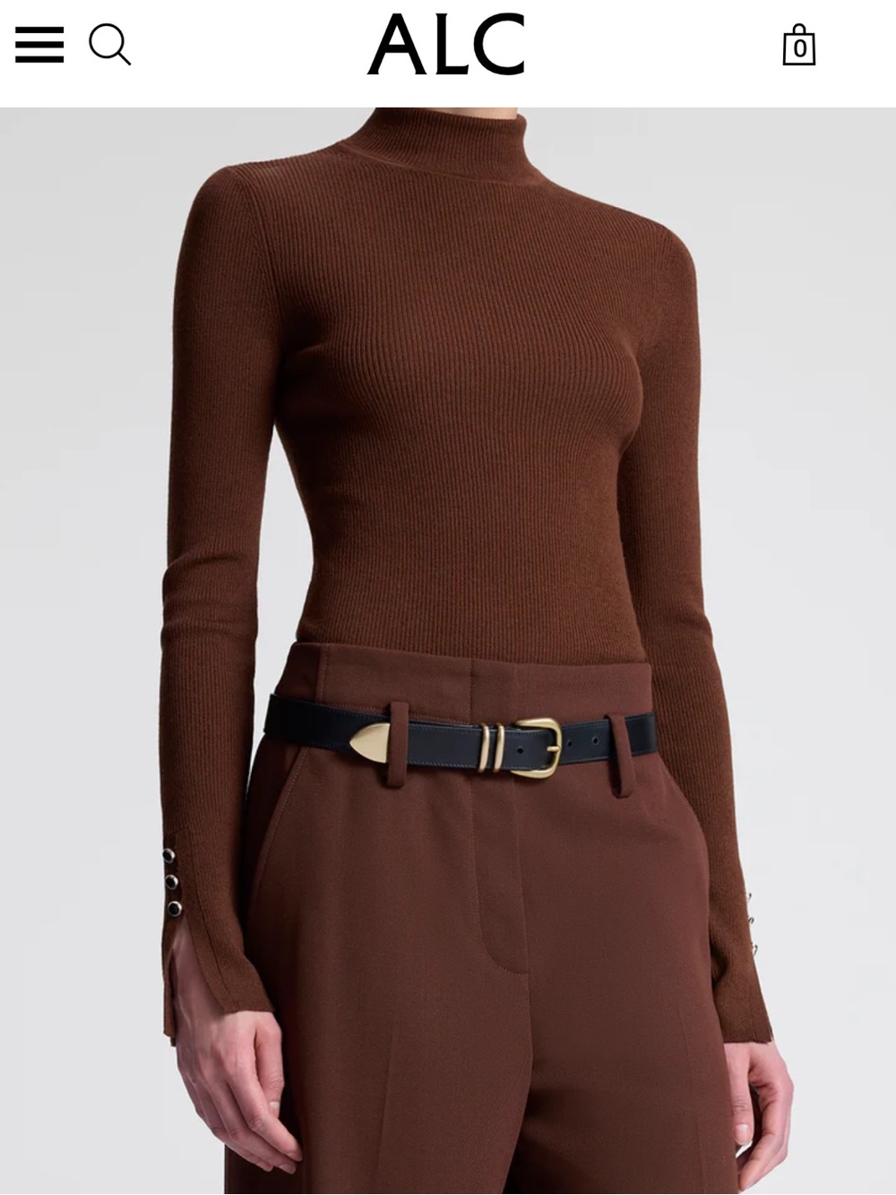 A.L.C. Brown Turtleneck Ribbed Long-Sleeve Sweater